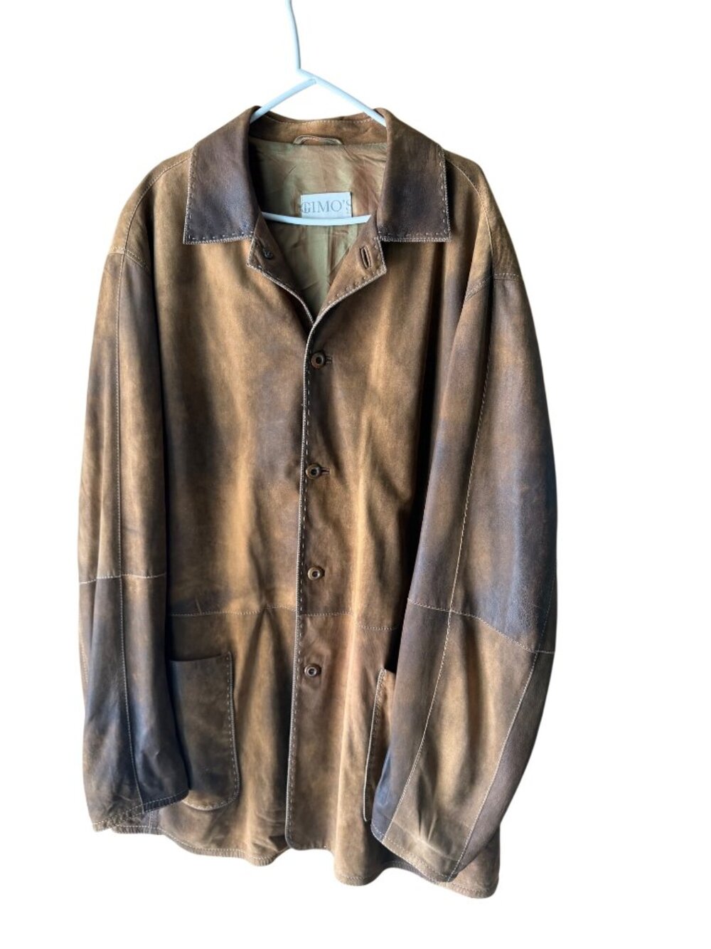 Gimo's Mens Distressed Collared Jacket Size 3XL Beige Brown Leather Italy Casual